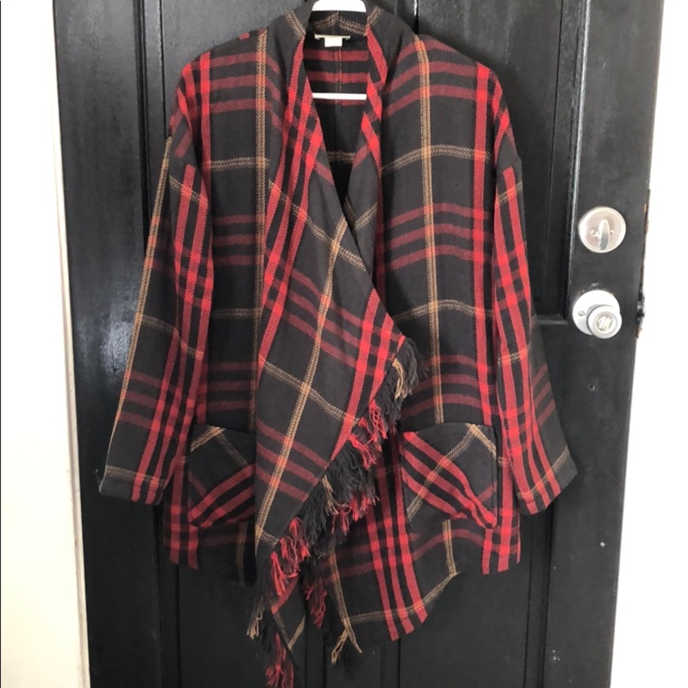 Lucky Brand Red & Black Plaid Cardigan